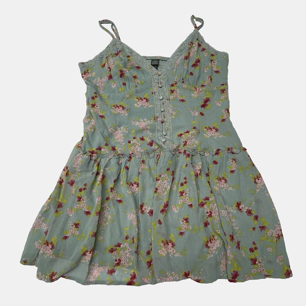 Wild Fable Mini Dress Y2K Green Pink Floral Strap Women's Size XL